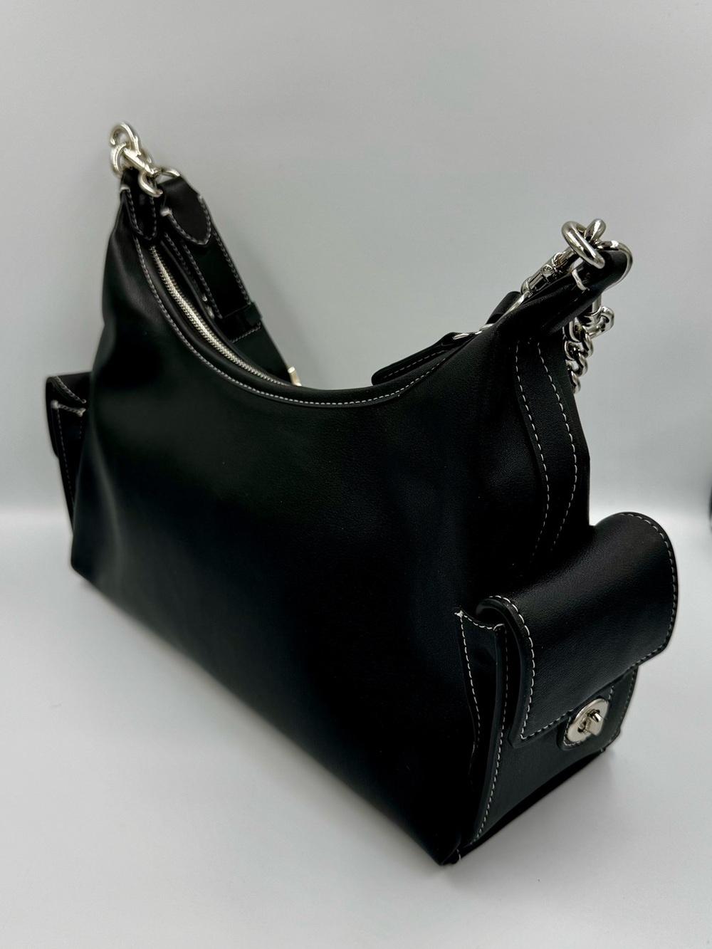 Coach Black Leather Shoulder Bag With Detachable leather and chain Straps - Picture 6 of 16